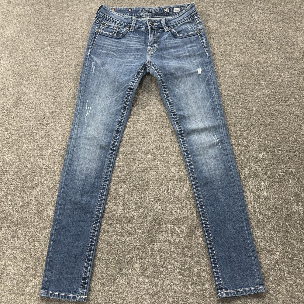 Miss Me JP6103S Skinny Jeans 27 Embroidered Pocket Stretch Denim Medium Wash‎